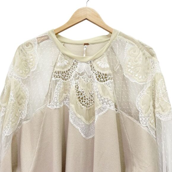 Free People Toni Boho Tunic Beige Lace Thermal Flowy Oversized Top Size Small - Picture 5 of 12